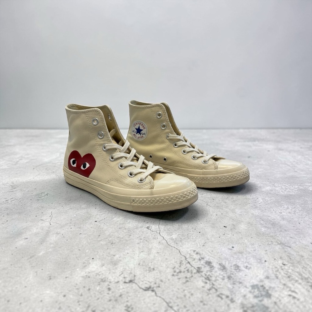 Converse Cream High-Tops with Red Heart